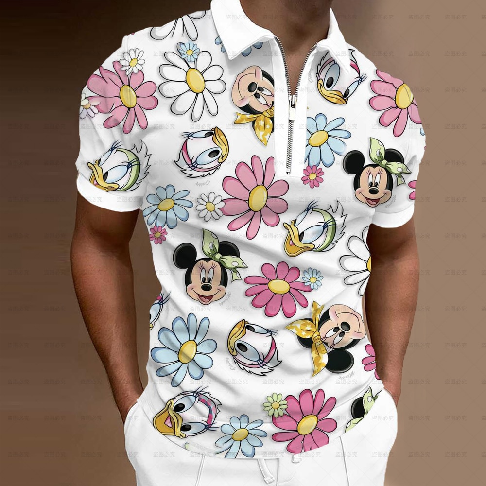 Men Disney Casual Polo Shirts Summer Mickey Mouse Mickey Print Loose Breathable Sports Large Size Comfortable Short Sleeve Shirt