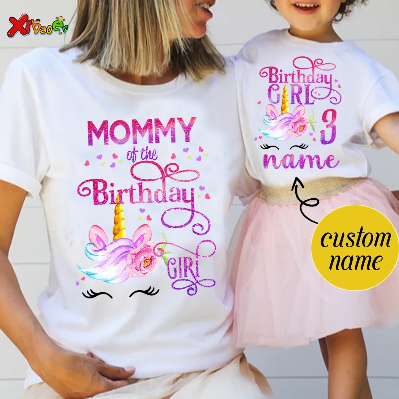 Unicorn Birthday Shirt Girl Shirt Family Party Matching Clothes Outfit Kids Matching Personalized Name Shirt Sets Famili T Shirt