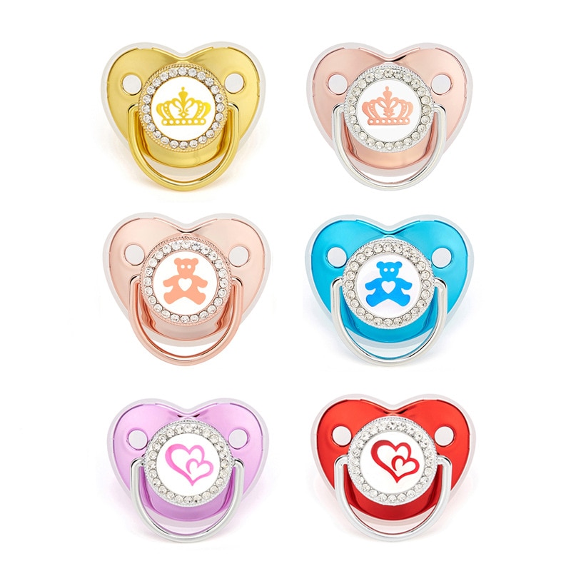 Baby Pacifier Crown Bear Bling Newborn Pacifier BPA Free Silicone Infant Nipple Dummy Soother Baby Shower Gift 6-12M
