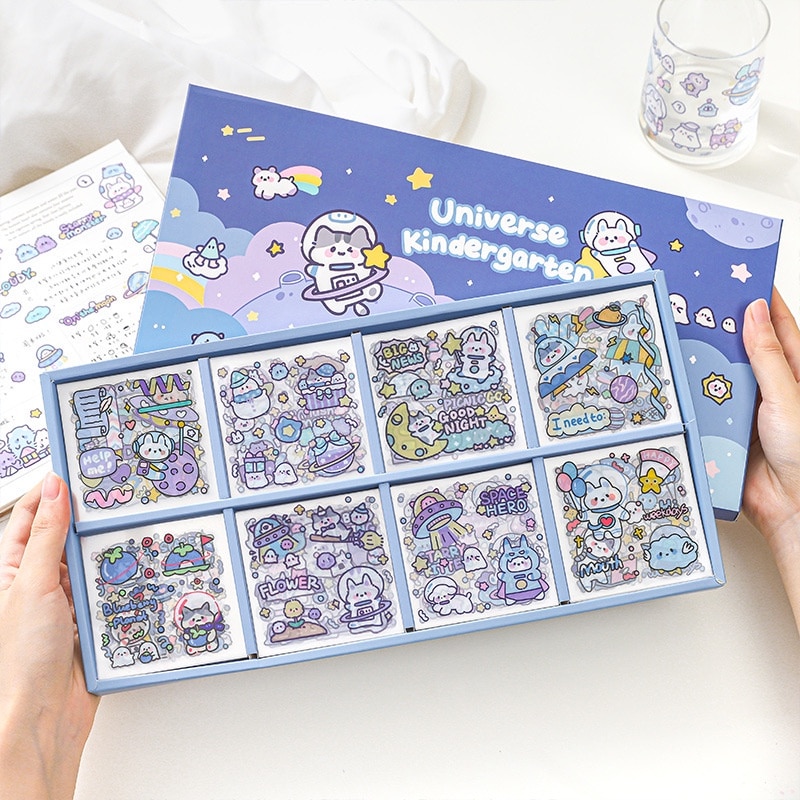 200 Sheets PVC Sticker Child Girls Gift Box Creative Scrapbooking Journal Diary Decorative Cartoon Animals Stationery Supplies