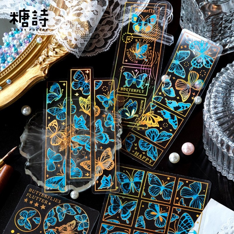 10 Pcs Butterfly Stickers Vintage Waterproof PET Transparent Sticker for Scrapbook DIY Craft 