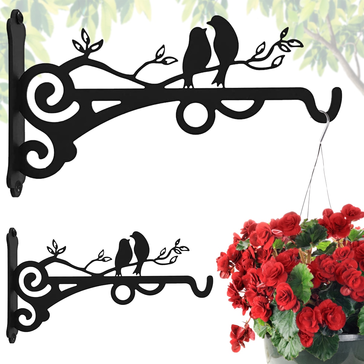 L 2pcs Plant Hanging Brackets Hooks Bird-Style Iron Flowerpot Hanging Rack Set Wall Mount Decorative Planter Hanger for Bird