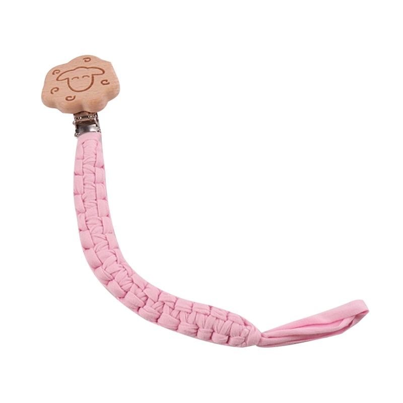 67JC Baby Anti-drop Teething Toy Chain Pacifier Clip Beech Wood Hand Woven Lanyard Infant Nipple Clip Soother Chain Crib Accs