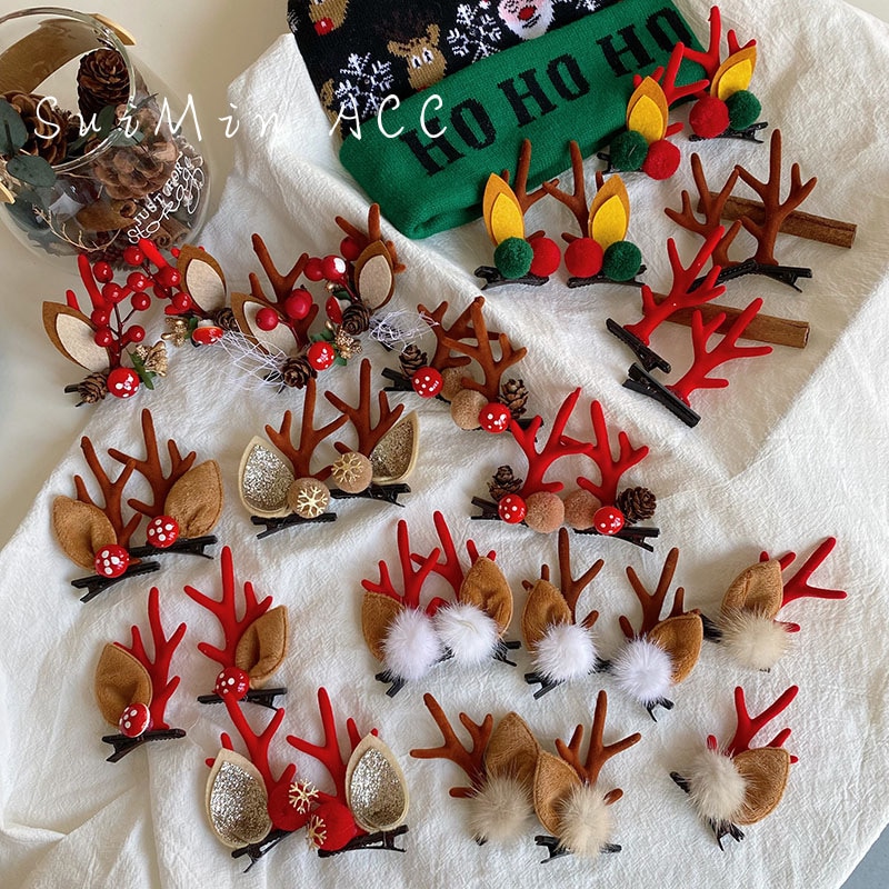 2Pcs/Set Antlers Elk Moose Christmas Hair Pins and Clips Kids Children Toddler Infant Adult Girl Boy Baby Accessories