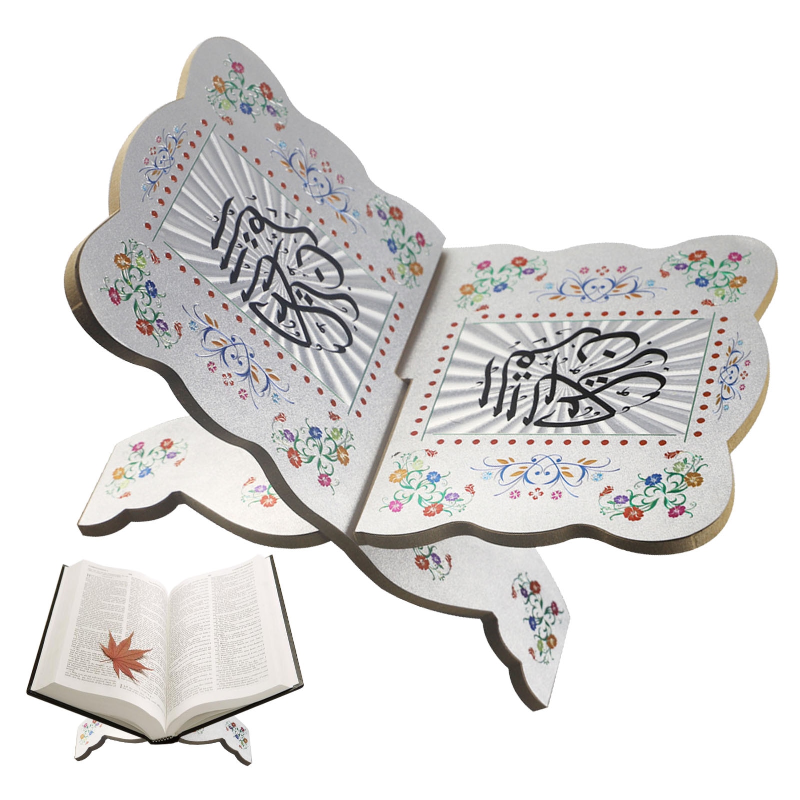 Wooden Prayer Book Display Stand Foldable Wooden Book Stand Prayer Book Holder Decorative Islamic Eid Bookshelf Organizer For