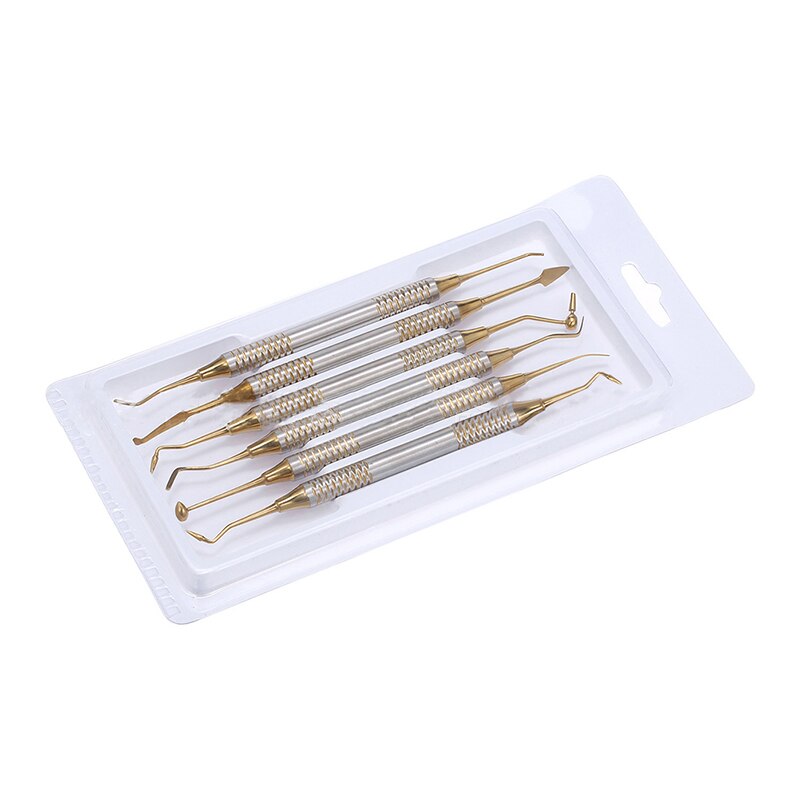 6pcs Dental Composite Resin Filling Spatula Titanium plated Head Resin Filler Set thick handle Restoration set Dental Instrument