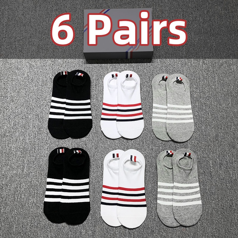 TB THOM Men's Invisible Socks Luxury Brand 4-bar Stripes Low Cut Socks Korean Style Cotton Fashion Wholesale TB Stocking In