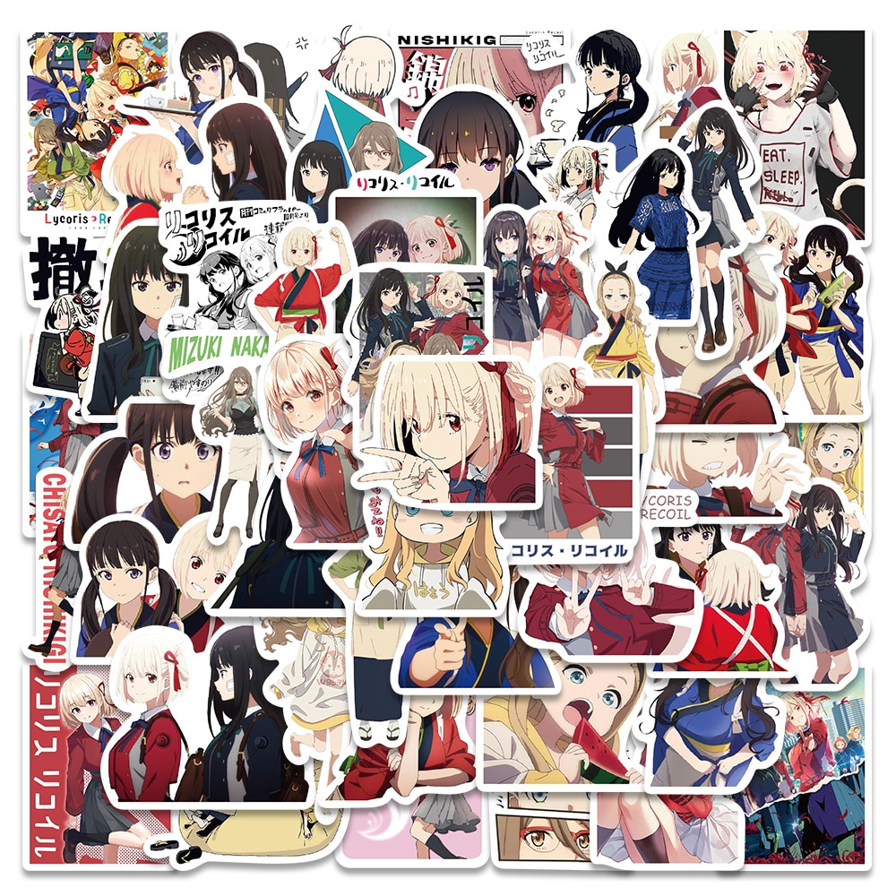 10/50Pcs Anime Lycoris Recoil Stickers Funny Decals For Laptop Skateboard Guitar Luggage PS5 Graffiti Stickers Kids Party Gifts
