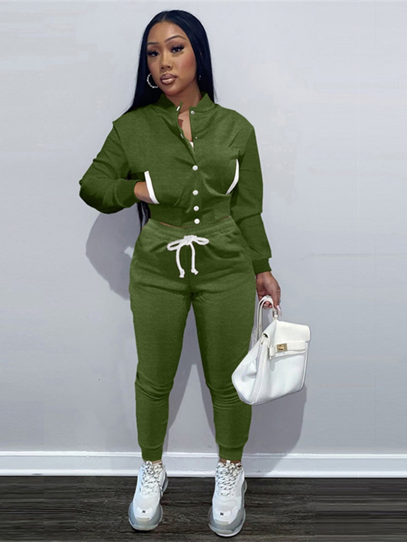 2 Pieces Pants Sets for Women Baseball Tracksuit Autumn Clothing Button Jacket Sweatpants Matching Set Fashion Two Piece Outfits