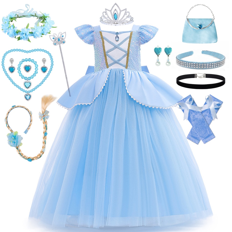 Disney Girl Cinderella Dress Halloween Christmas Ball Gown Girls Cosplay Princess Costume Kids Clothes for Birthday Party