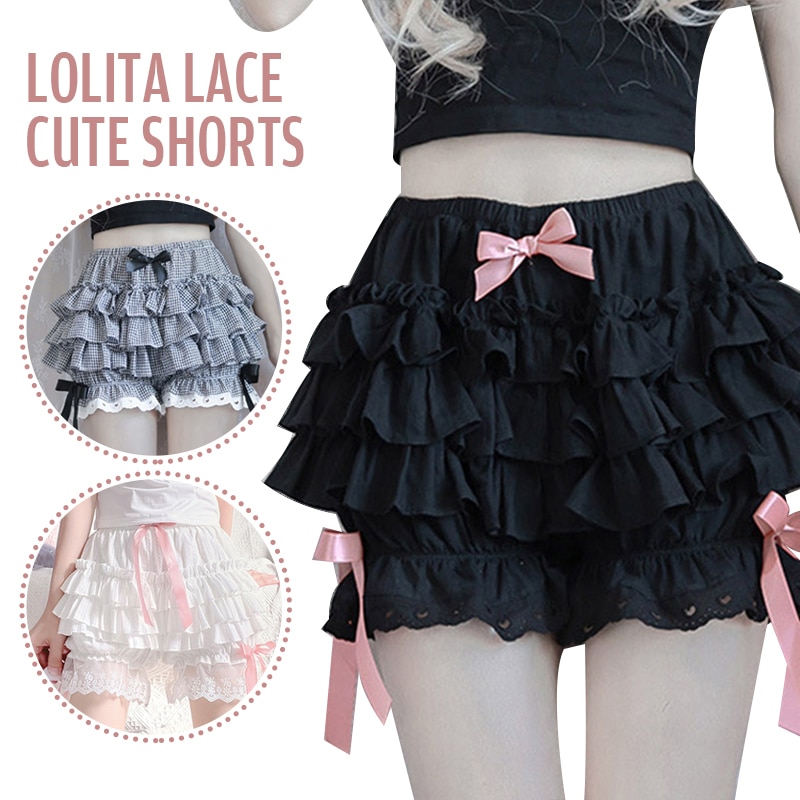 Lolita Maid Ruffle Skirt Pant Lace Layered Sexy Girls Bloomers Cake Skirt Kawaii Bowknot Cute Decoration Student Safety Shorts