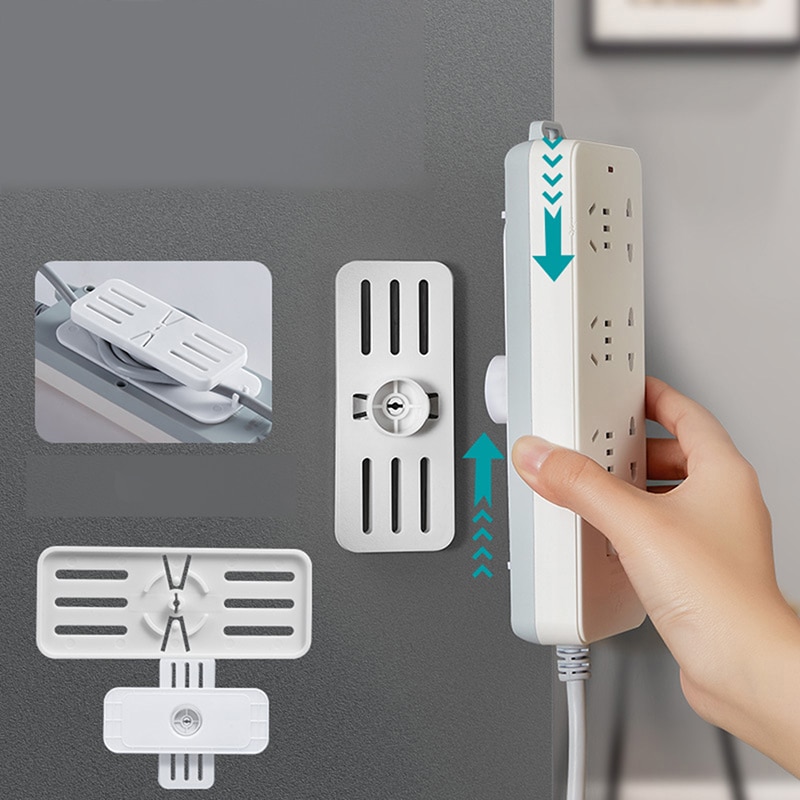 Wall-Mounted Sticker Punch-free Plug Fixer Home Self-Adhesive Socket Fixer Cable Wire Organizer Seamless Power Strip Holder