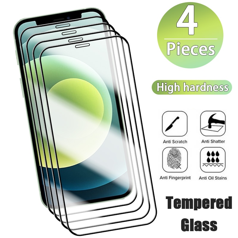 4pcs Protective Glass for iPhone 14 13 12 11 Pro Max Mini Screen Protector for iPhone X XR Xs Max 7 8 6 6S Plus SE 2020 Glass