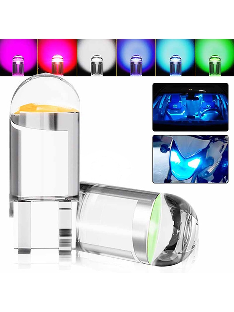 10PCS COB Auto Wedge License Plate Lamp Dome Makeup Mirror Bulb 6000K Orange Ice Blue 12V Diode