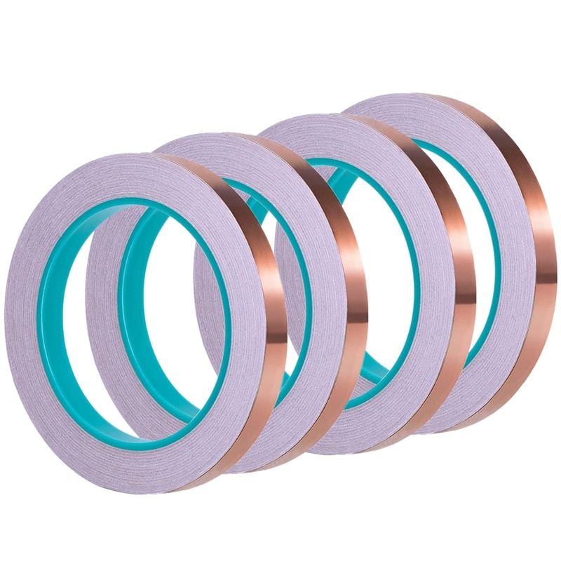 AU42 -Copper Foil Tape With Double-Sided Conductive - EMI Shielding,Stained Glass,Soldering,Electrical Repairs,0.25 Inch,4Pcs