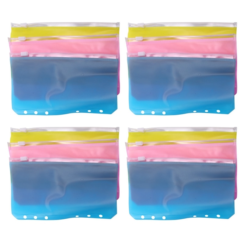 AU42 -12Pcs Binder Pocket A6 Size 6 Holes Binder Zipper Folders For 6-Ring Notebook Waterproof Binder Loose Leaf Bags