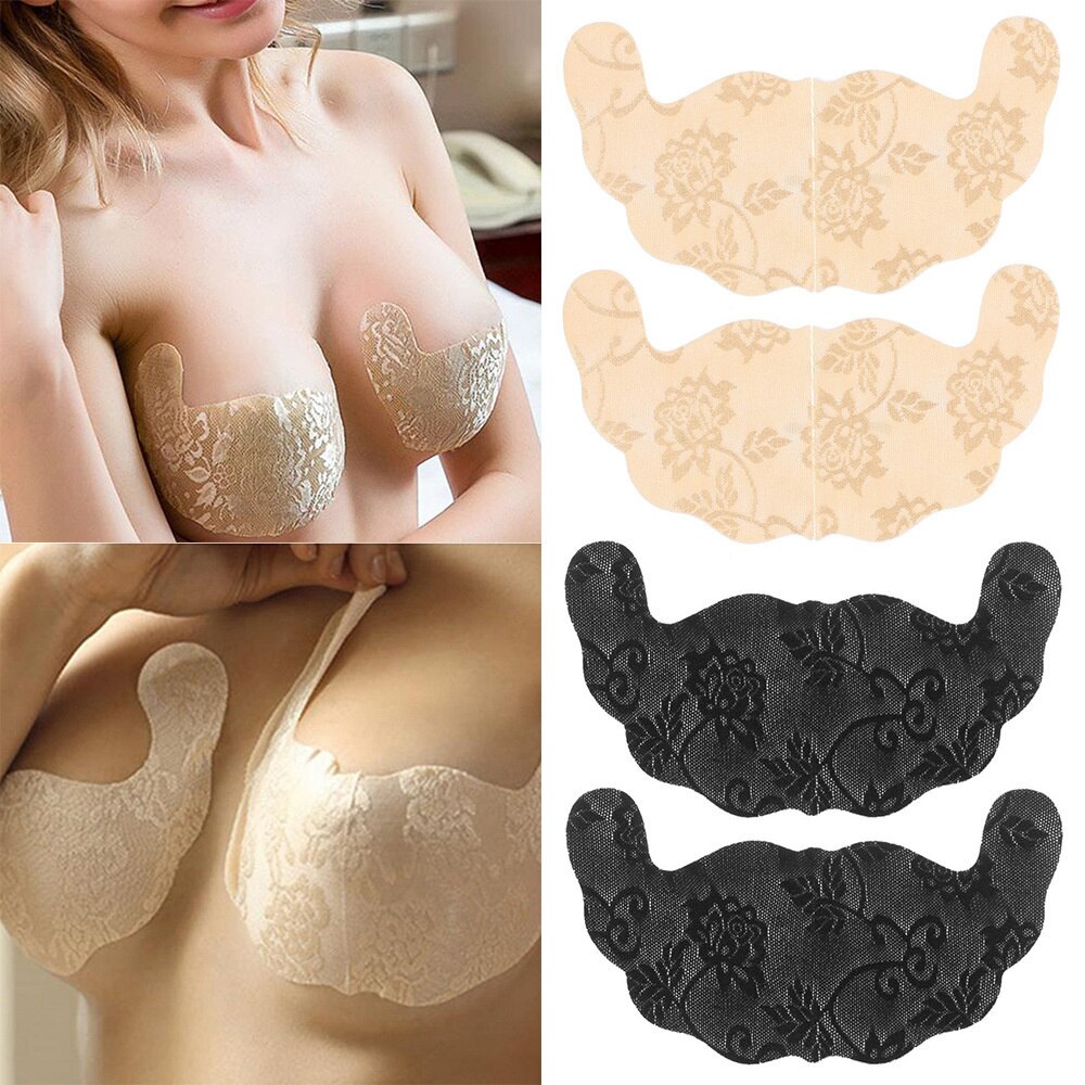 Women Self Adhesive Strapless Invisible Breast Lift Tape Lace Stick Gel U Shape Bra Pads Plus Size Push Up Stickers bxt02 3pair