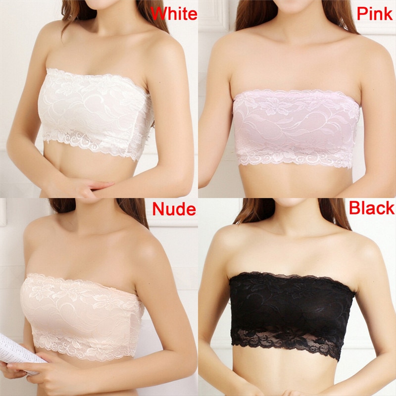 Girls Soft Bra Women's Sexy Strapless Crop Top Bra Bandeau Boob Tube Tops Lace Casual Crop Boob Tube Top Underwear Lingerie