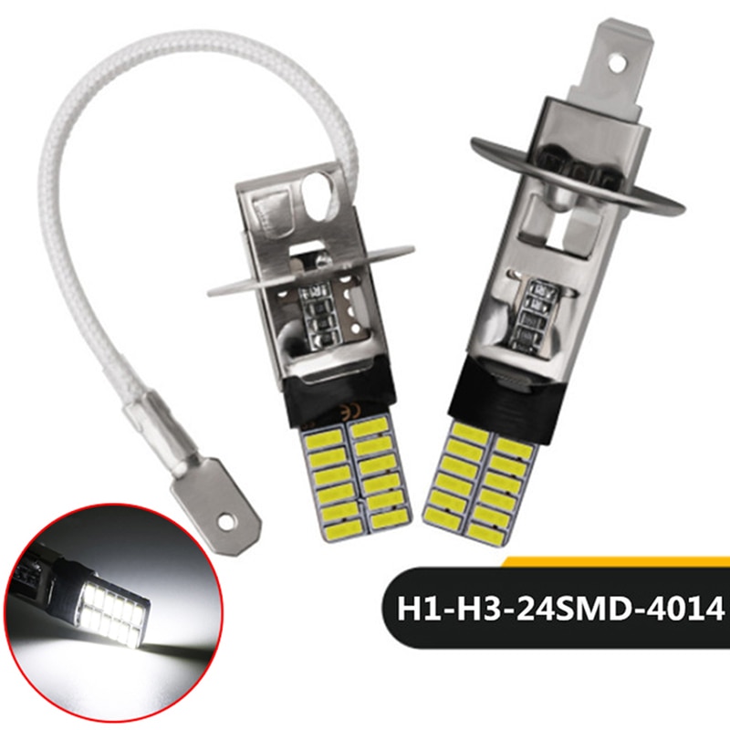 2PCS H3 H1 LED Bulbs for Fog Lights 24 SMD White 12V LED Fog Light Running Lamp