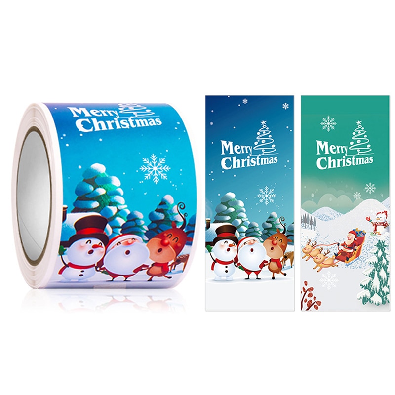 100PCS Merry Christmas Stickers Roll Santa Adhesive Labels Christmas Santa Roll Pack Sticker For Cards Envelope Gift Boxes