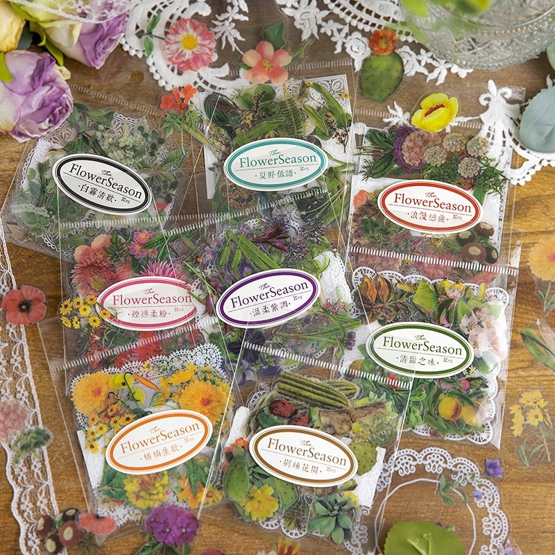 30 Pcs Flower Succulent Plants Stickers Set PET Transparent Waterproof Decorative Decals for Scrapbook DIY Crafts