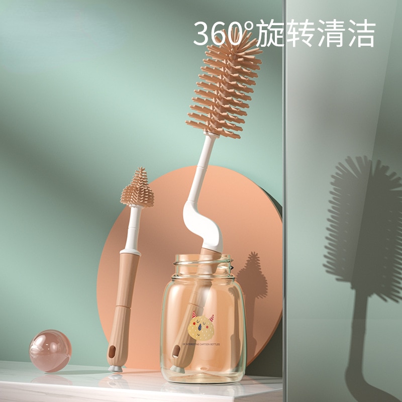 Silicone Bottle Brush 360 Degree Rotation Baby Pacifier Cup Nipple Cleaning Brushes Set Handheld Soft Head Food Grade Watering