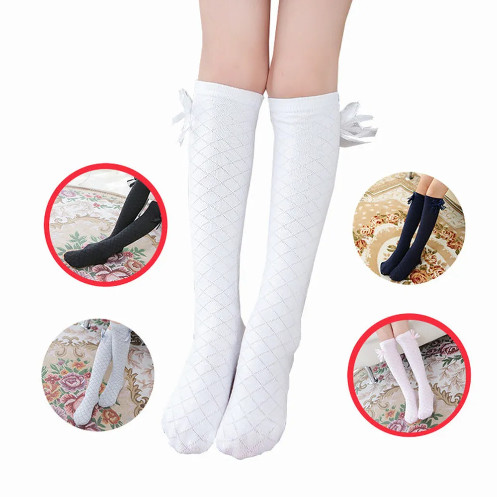 Girls Socks Knee High Bowknot Plaid Cotton Baby Girls Socks Princess Knee High Socks for Girls Elastic Toddler Girl 1-12 Years