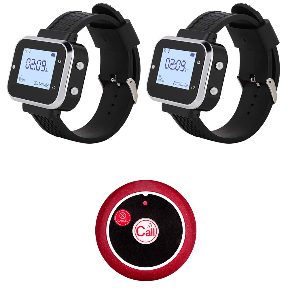 JINGLE BELLS 2 Watch Pager 1 Waiter Table Call Button Wireless Calling System Transmitter for Restaurant Bar Clinic Cafe Paging