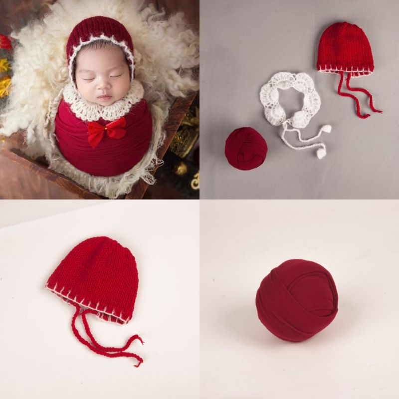 Newborn Photography Props Baby Christmas Hat Crochet Infants Outfits Blanket Baby Photo Shooting Accessories