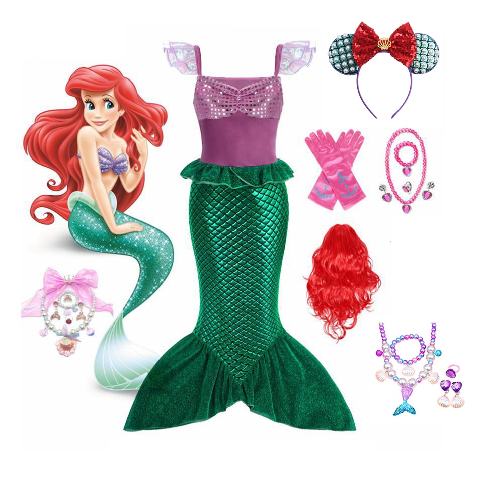 Cartoon Little Mermaid Ariel Princess Costume Kids Dress Girls Cosplay Children Carnival Birthday Party Clothes Mermaid Dress