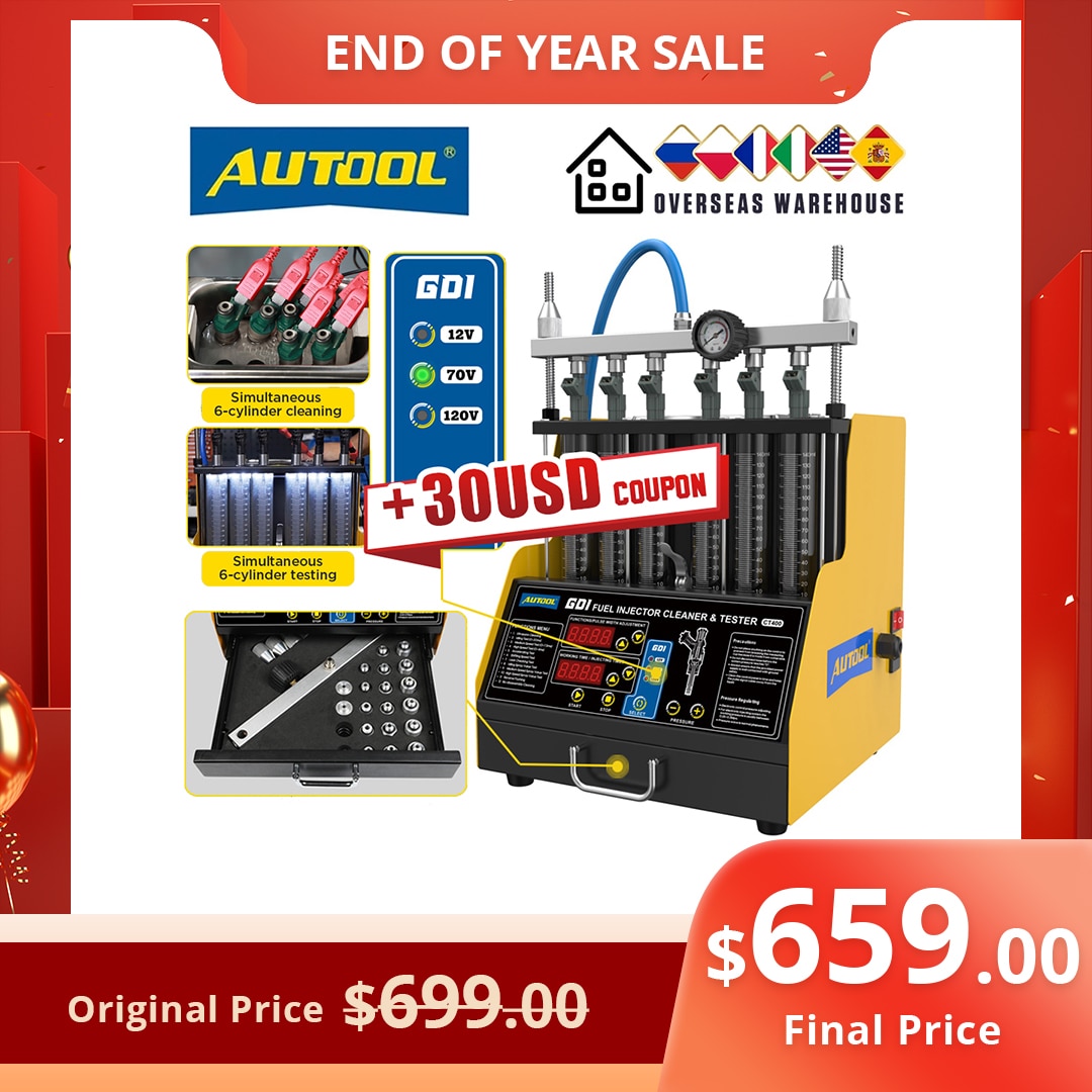 AUTOOL CT400 GDI Injector Tester Cleaner Machine 6 Cylinders Fuel Injector Cleaner Tester for Car Motorcycle 110V 220V