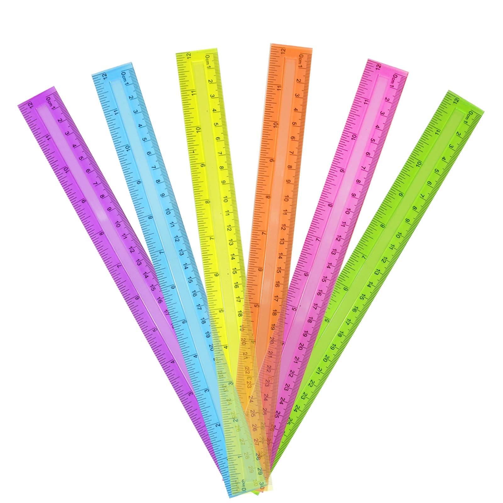 4Pcs Multicolour Transparent Plastic Ruler Student Drawing Measuring Tool 30cm Long Ruler Suitable For School Office Stationery