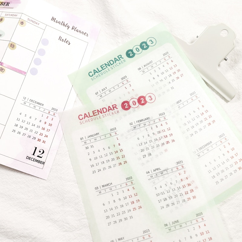 2023 Calendar 2022 Transparent Calendar Sticker Schedule Label Sticker Annual Calendar Stickers Multi-function Notebook Sticker