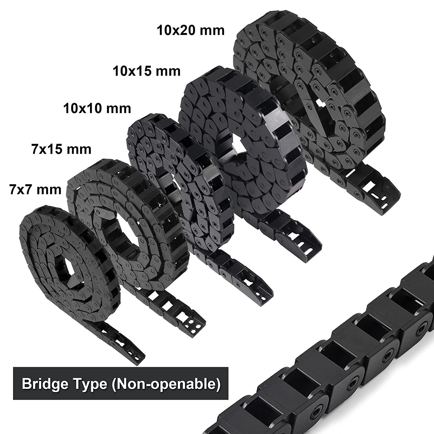 7x7/7x15/10x10/10x15/10x20/15x40mm Cable Drag Chain Closed Type Plastic Flexible Nylon Chains 1M End Connectors for 3D Printer