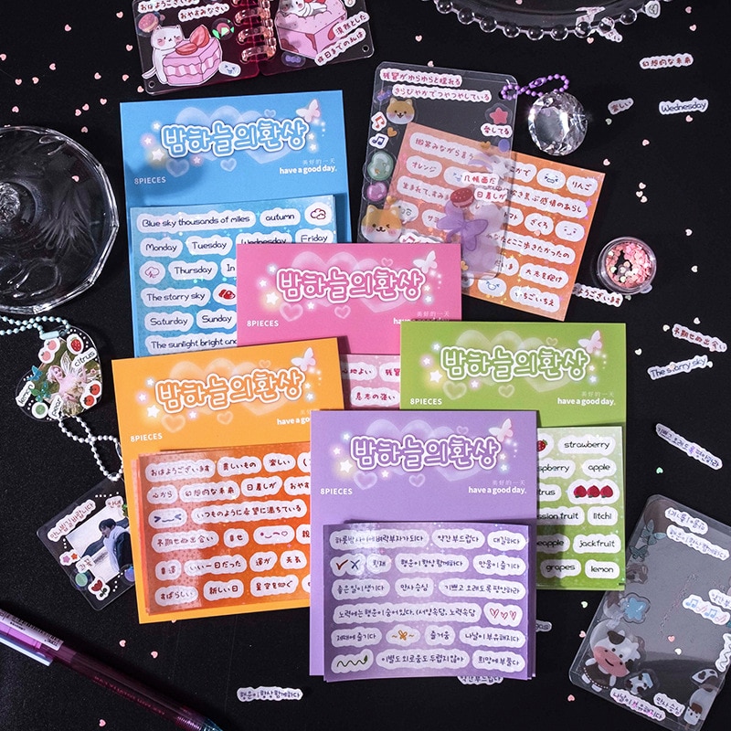 MOHAMM 8 Sheets Laser Photocard Korean Stickers for Making Postcards Scrapbooks Diaries Planners Photo Albums