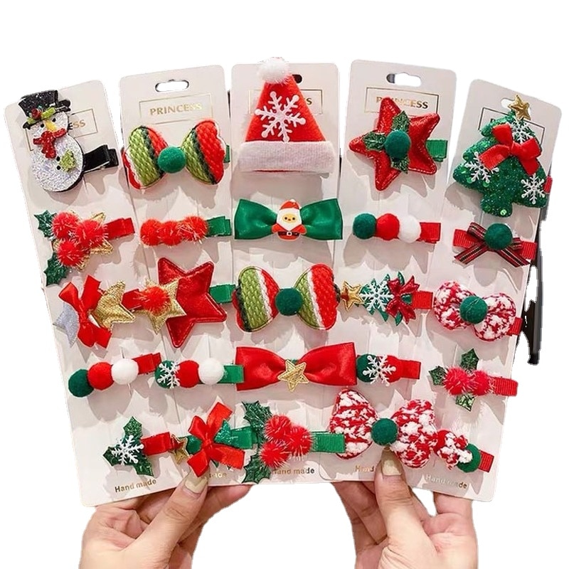 5pcs/set Christmas Hairpins for Children Girls Christmas Tree Star Pinecone Decor Hair Clips Kids Gift Headwear Accessories