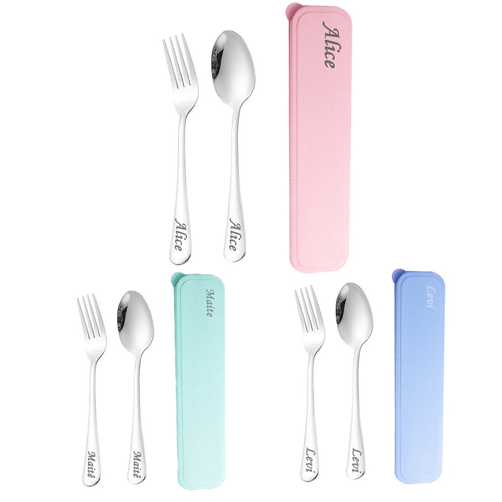 Personalize Any Name Child Cutlery Set Stainless Steel Cutlery Spoon Fork