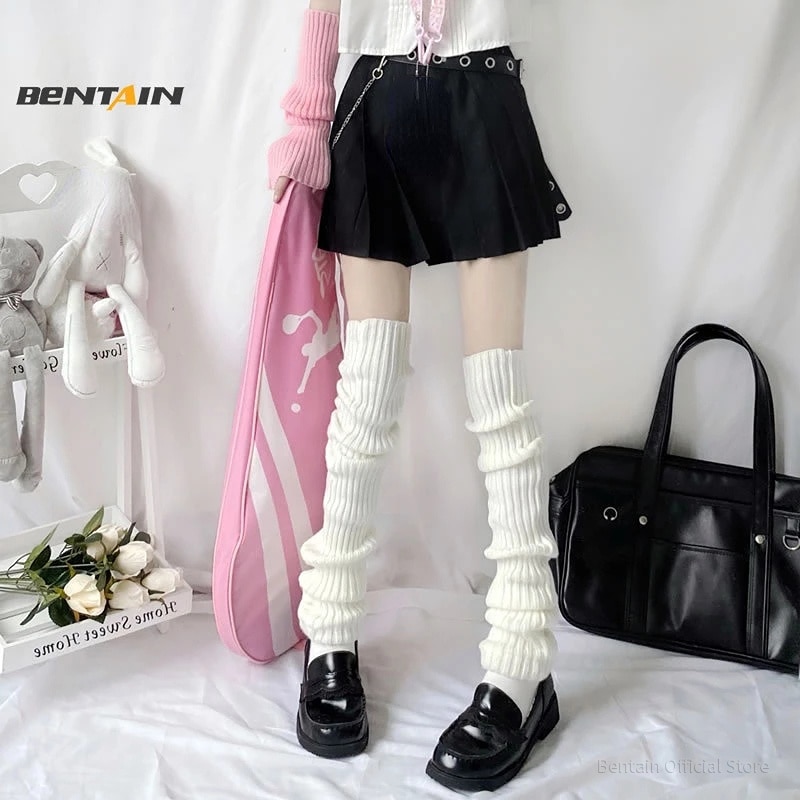 70CM Lengthened Leg Warmers Women's Lolita Long Socks JK College Style Knitted Warm Socks Autumn Winter Over Knee Boot Cuff