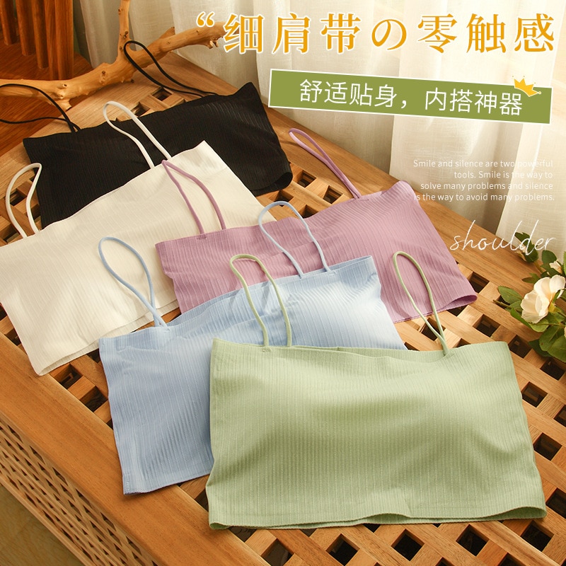 Fashion Summer Sexy Bras for Women Push Up Lingerie Ice Silk Seamless Word Sling Female Tube Top 2022 White Bralette Top Tanks