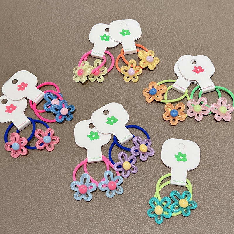 Cute Acrylic Elastic Hair Bands Children Hollow Floral Hair Rope Elastic Hair Ring Hair Tie Headwear Girls Kids Hair Accessories