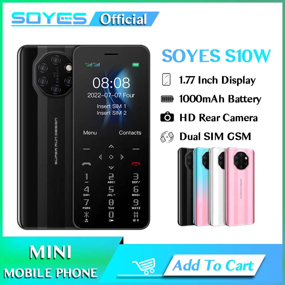 SOYES S10W GSM 2G Card Mobile Phone 1.77" Screen 1000mAh Dual SIM Cards MP3 FM Flashlight Loud Speaker Gift Cellphone