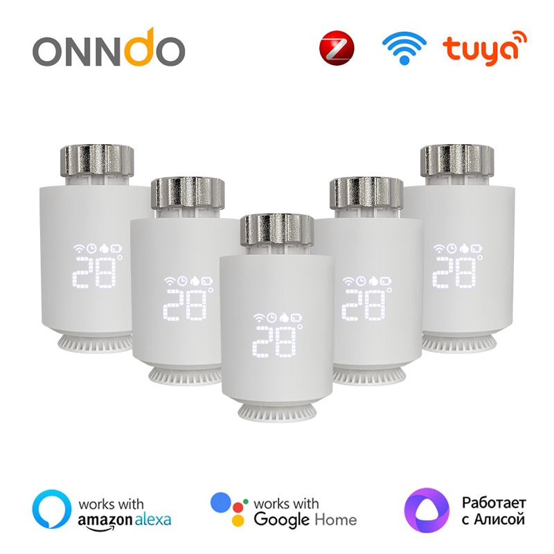 1-5PCS Tuya ZigBee Thermostat Radiator Actuator,Smart TRV Thermostatic Valve Temperature Controller Support Alexa Google Home
