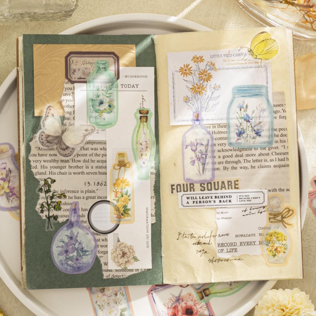 20pcs/lot Kawaii Scrapbook Stickers Full bottle of floral fragrance Junk Journal Pet Gold Planner Stationery Stickers Planner