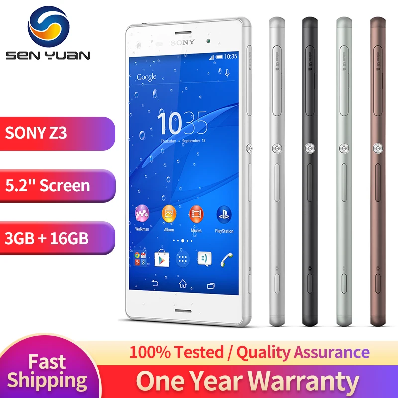 Original Sony Xperia Z3 D6603 4G LTE Android CellPhone Refurbished-99%New 5.2" Display 3GB RAM 16GB ROM Quad-Core Mobile Ph