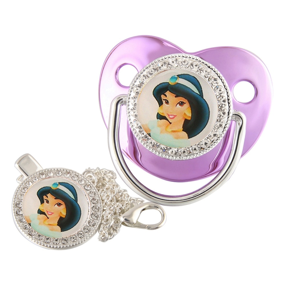 Princess Jasmine Baby Pacifier with Chain Clip BPA Free Bling Dummy Soother Chupeta 0-18 Months