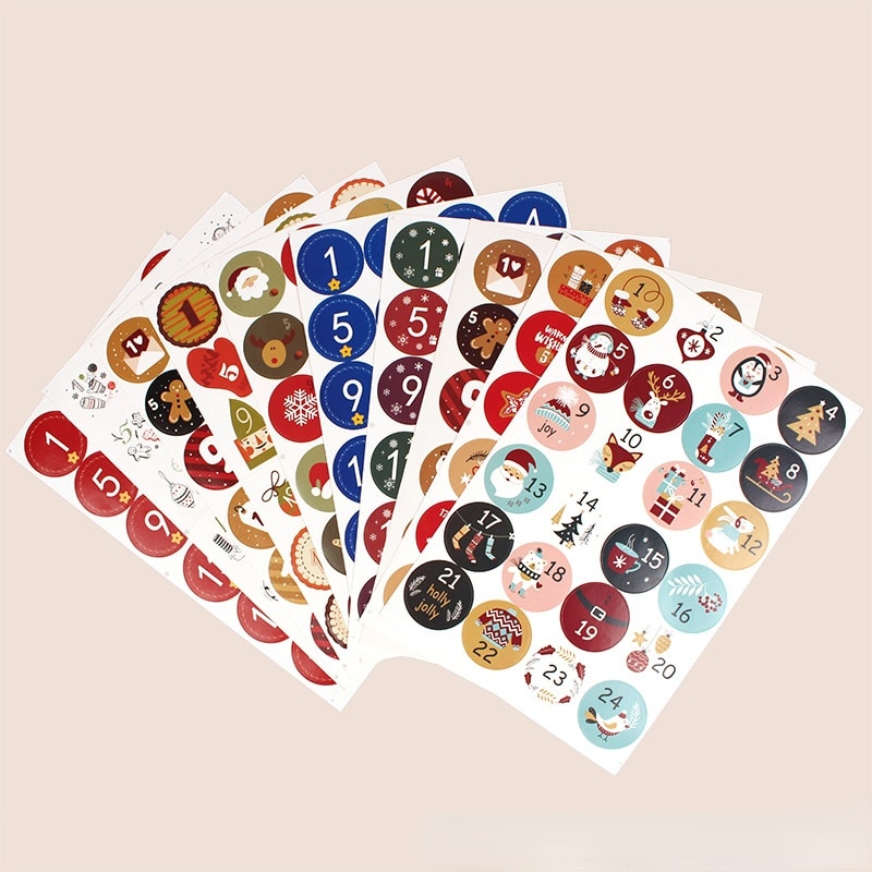 Merry Christmas Gift Stickers Advent Calendar Number Paper Stickers Multi-Function DIY Crafts Gift Packaging Labels Decor Tools