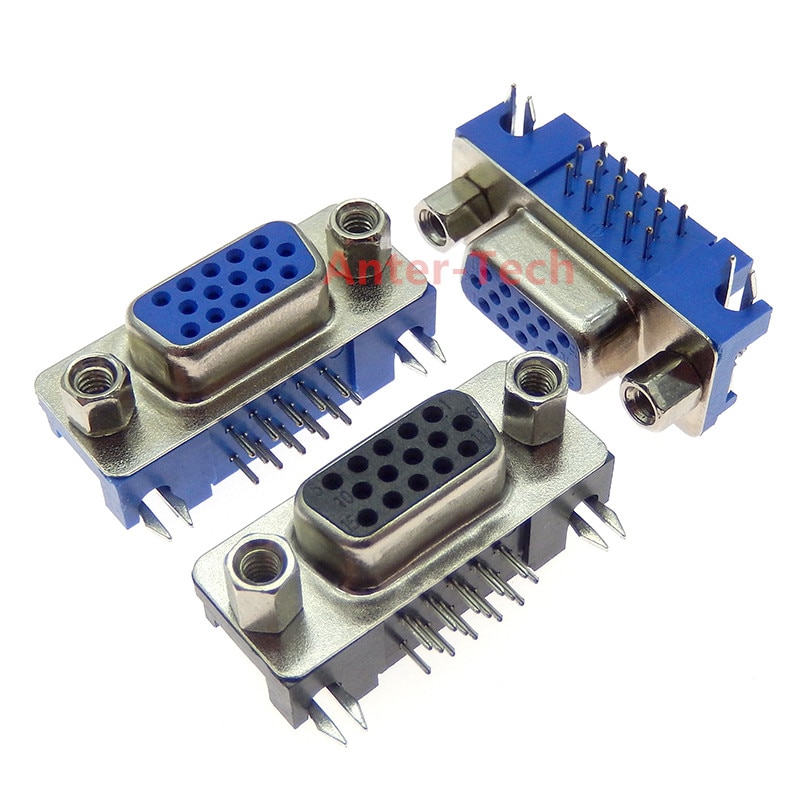 5PCS DB15 DR15 FEMALE PCB Mount CONNECTOR RIGHT ANGLE D-Sub 3Rows Blue Parallel Port CONNECTORS 15pin 15 pin VGA socket Adapter