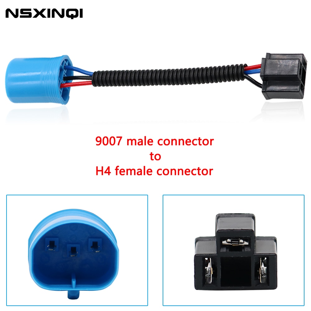 NSXINQI 1piece 9007 HB5 Male Connector to H4 Female Connectors Conversion Adaptor Wiring Harness Headlight Fog Light