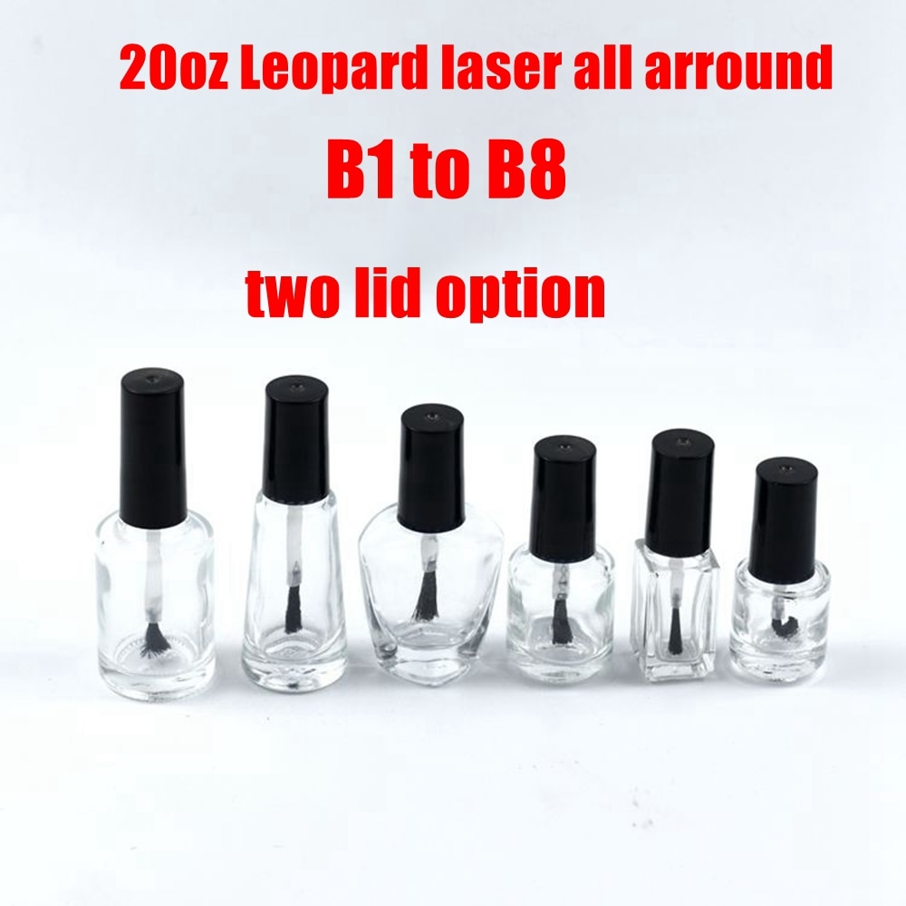 clear glass cap nail polish bottles round empty bottles of glass container with brush Leopard laser all arround 20oz B1 to B8