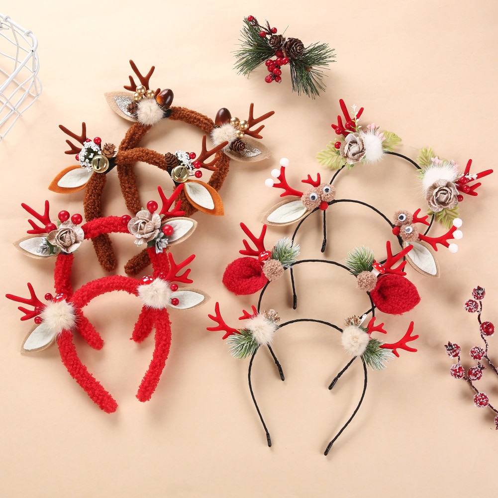 Christmas Hairbands Antler Boutique Raccoon Fur Plush Hair Hoop Xmas Party Cosplay Bell Baby Boy Girl Headband Kids Accessories